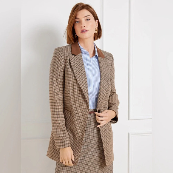 Talbots Houndstooth Blazer Brown size 4P - Picture 1 of 7